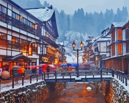 Ginzan Onsen Snow Diamond Painting