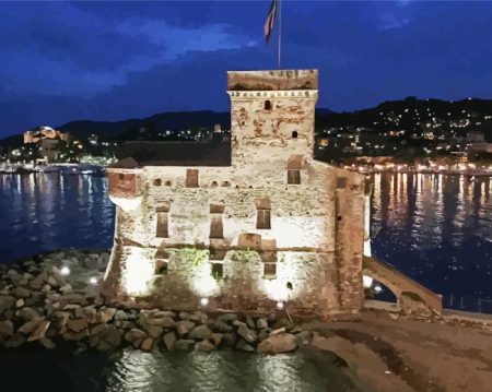 Italy Rapallo Castle At Night Diamond Painting