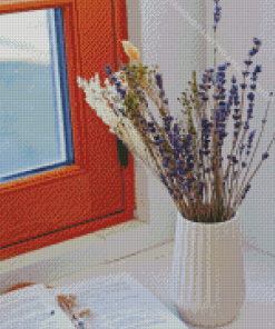 Lavender In Vases With Book Diamond Painting