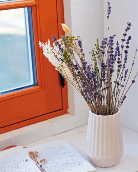 Lavender In Vases With Book Diamond Painting