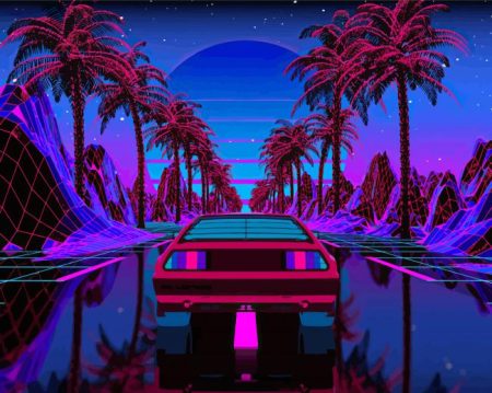 Palm Trees With Car Diamond Painting