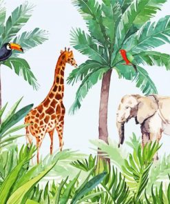 Rainforest Palm Trees And Animals Diamond Painting