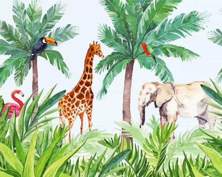 Rainforest Palm Trees And Animals Diamond Painting