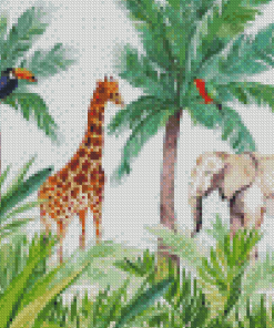 Rainforest Palm Trees And Animals Diamond Painting