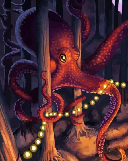 Red Octopus Celebrating Diamond Painting