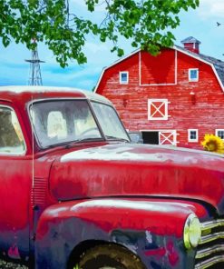 Red Barn And Truck Diamond Painting