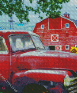 Red Barn And Truck Diamond Painting