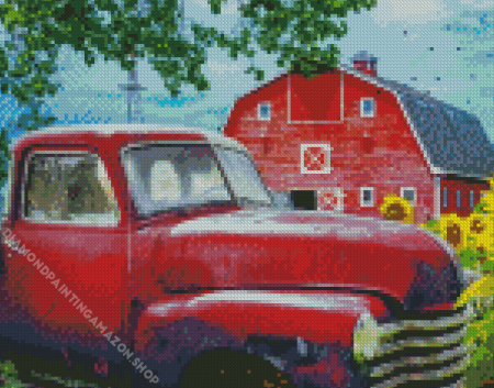 Red Barn And Truck Diamond Painting