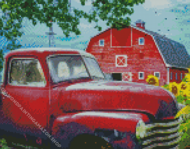 Red Barn And Truck Diamond Painting