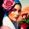 Pink Roses Woman Diamond Painting