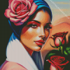 Pink Roses Woman Diamond Painting