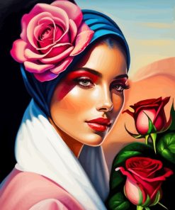 Pink Roses Woman Diamond Painting