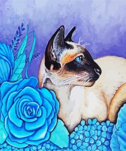 Siamese And Blue Flowers Diamond Painting