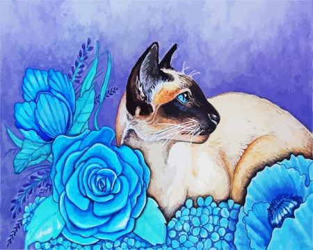 Siamese And Blue Flowers Diamond Painting
