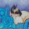 Siamese And Blue Flowers Diamond Painting