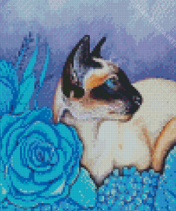 Siamese And Blue Flowers Diamond Painting