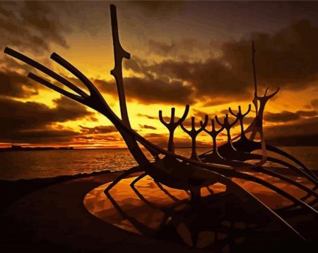 Sun Voyager Sculpture At Sunset Diamond Painting