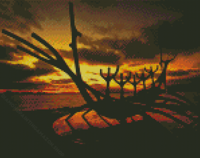 Sun Voyager Sculpture At Sunset Diamond Painting