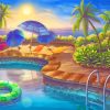 Sunset Swimming Pool Diamond Painting