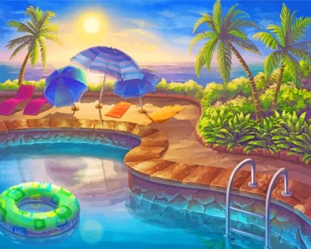 Sunset Swimming Pool Diamond Painting