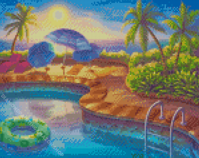 Sunset Swimming Pool Diamond Painting