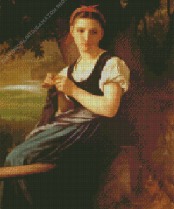 The Knitting Girl Bouguereau Diamond Painting