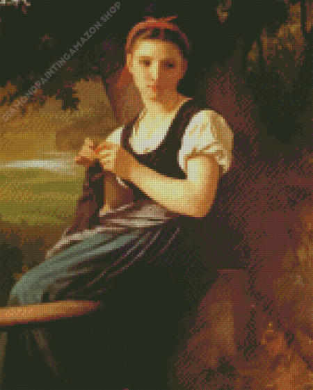 The Knitting Girl Bouguereau Diamond Painting