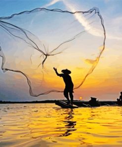 Throwing Net At Sunset Diamond Painting