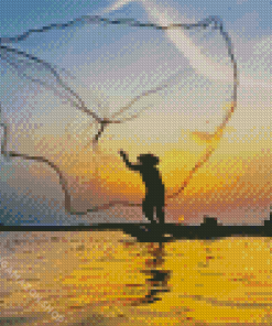 Throwing Net At Sunset Diamond Painting