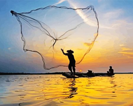 Throwing Net At Sunset Diamond Painting