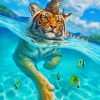 Tiger In Water Diamond Painting