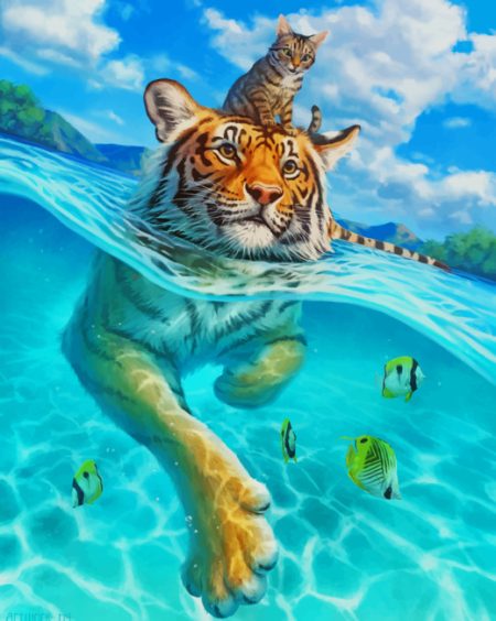 Tiger In Water Diamond Painting