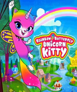 Rainbow Butterfly Unicorn Kitty Diamond Painting