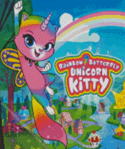 Rainbow Butterfly Unicorn Kitty Diamond Painting