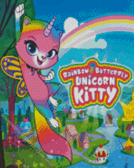Rainbow Butterfly Unicorn Kitty Diamond Painting