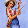 Vintage Fishing Girl Diamond Painting