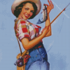 Vintage Fishing Girl Diamond Painting