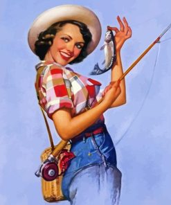 Vintage Fishing Girl Diamond Painting