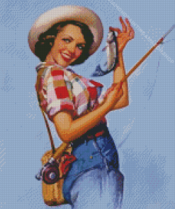 Vintage Fishing Girl Diamond Painting