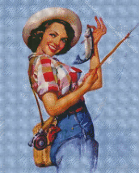 Vintage Fishing Girl Diamond Painting