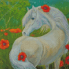 White Horse With Flowers Diamond Painting