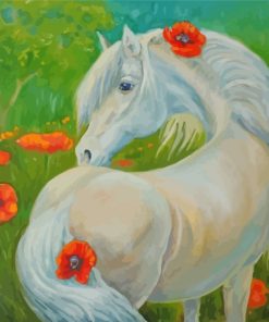 White Horse With Flowers Diamond Painting