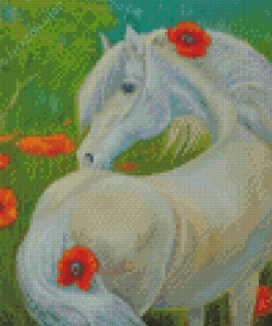 White Horse With Flowers Diamond Painting