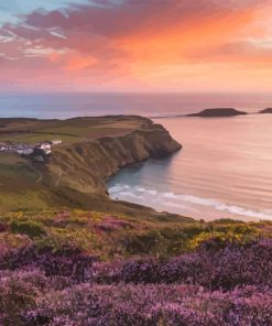 Worms Head Rhossili Island Sunset Diamond Painting