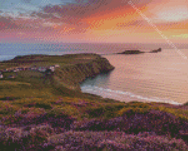 Worms Head Rhossili Island Sunset Diamond Painting