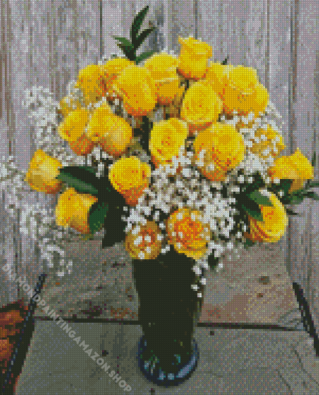 Yellow Roses In Vase Diamond Painting