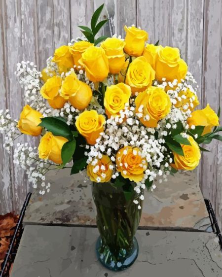 Yellow Roses In Vase Diamond Painting