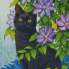 Aesthetic Black Cat And Flowers Diamond Painting