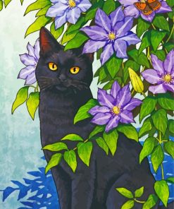 Aesthetic Black Cat And Flowers Diamond Painting