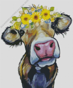 Aesthetic Cow With Sunflowers Diamond Painting